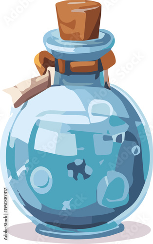 Magic potion in a glass bottle, fantasy game icon vector illustration
