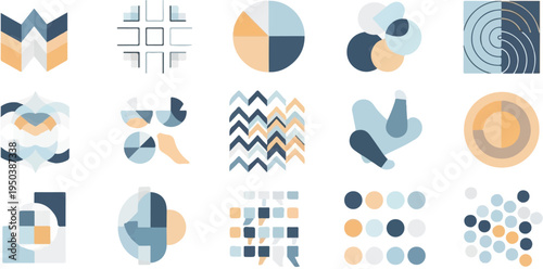 Abstract geometric shapes and patterns in muted colors