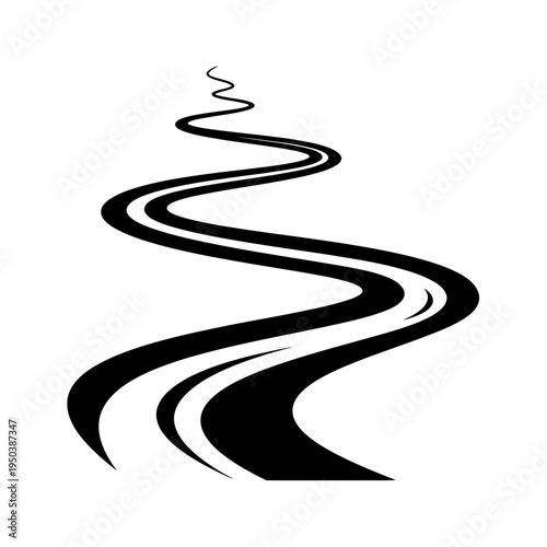 A 3d perspective vector illustration of a winding asphalt highway design featuring a long curved road path that creates a wave line pattern as a concept of speed and travel art