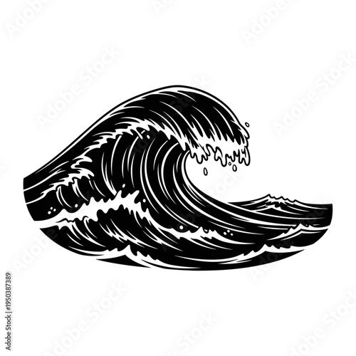 Vintage black ink vector illustration of a fish in a tribal tattoo design featuring a symbolic animal silhouette and nature inspired drawing elements