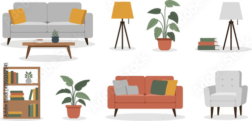 A collection of cozy living room furniture and plants