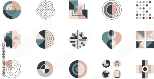 Abstract geometric and organic shapes in muted colors