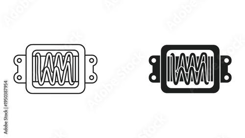 Heating Element Icon Set: Wire Coil Resistor in Outline and Solid Black Styles