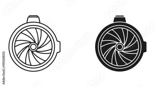 Abstract Circular Fan Blades Vector Icon, Line Art and Silhouette, Isolated on White