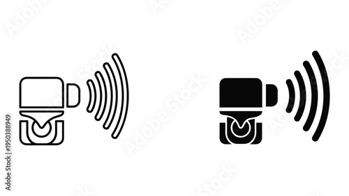 Motion Sensor Icon Set: Line Art and Solid Black Vector Graphics