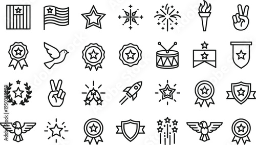 Set of 25 American award icons vector