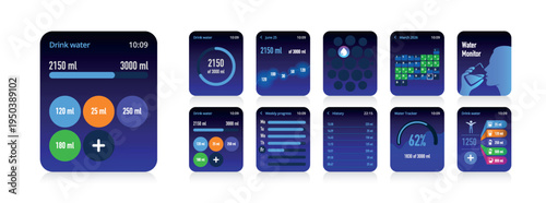 Smartwatch Water Drinking Reminder App Interface Kit No.28