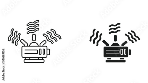 Camping Stove Icon Set: Line and Solid Black and White Icons for Portable Cooking