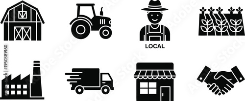 Agricultural and industrial icons representing local farming and business
