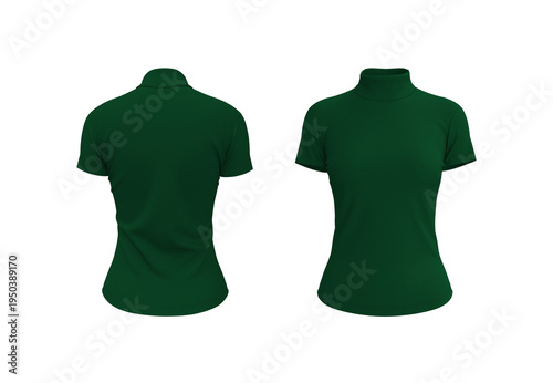 Women’s Slim Fit Turtleneck Short Sleeve T-Shirt Mockup. Front and Back View