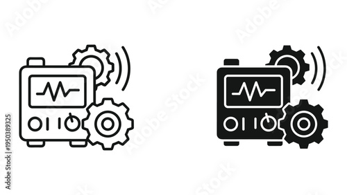 Device with Oscilloscope and Gears Icon, Technology and Engineering Concept