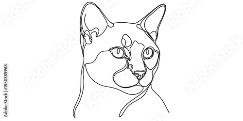 Continuous One Line Drawing of Minimalist Cat Face Portrait Vector