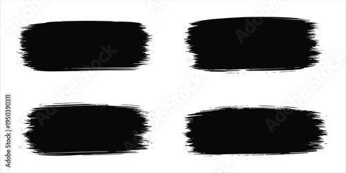 Four black brush stroke squares on white background