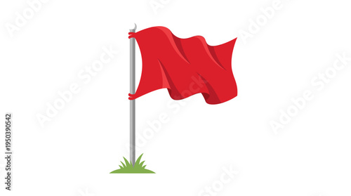 Red flag waving on a flagpole, symbolizing a crucial moment in a football world cup match