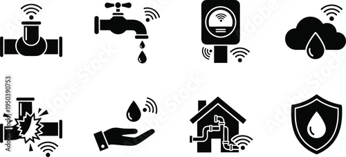 Smart water management and conservation icons