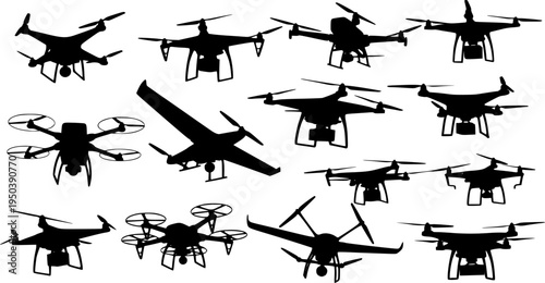 Flying Drone and Delivery Drone Silhouettes Vector Illustration