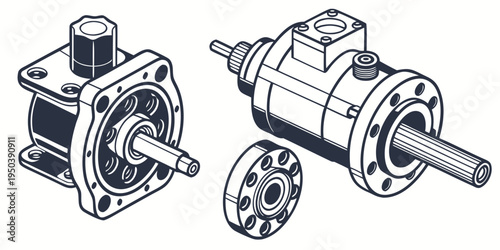 Close-up view of industrial gear mechanisms and components in black and white