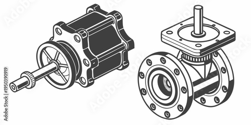 Close-up view of two different types of mechanical gear assemblies with detailed components