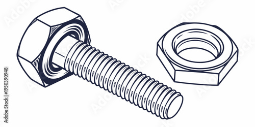 A close-up view of a bolt and nut with a hexagonal head and threaded shaft.