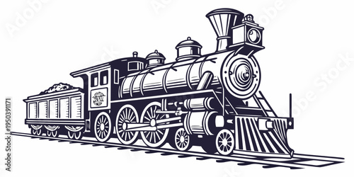 A vintage steam locomotive with a tender car traveling on railroad tracks