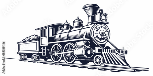 A vintage steam locomotive chugging along the tracks with a full head of steam.