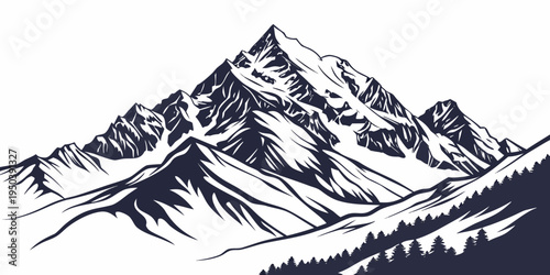 Majestic mountain range with snow-covered peaks and rugged terrain