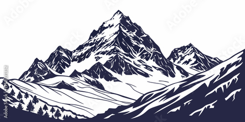 Majestic mountain peak with snow-covered slopes and rugged terrain