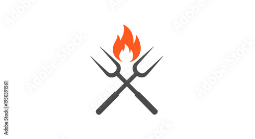 Crossed Forks with Flames on White Background.