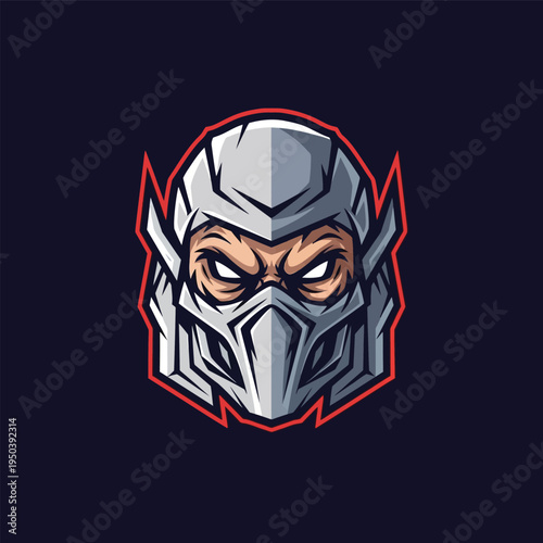 Robot head with angry face expression.