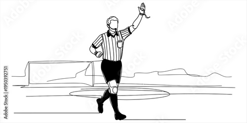 Continuous One Line Drawing of Football Referee Signaling on Field