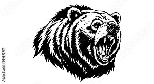 Furry angry bear head illustration.