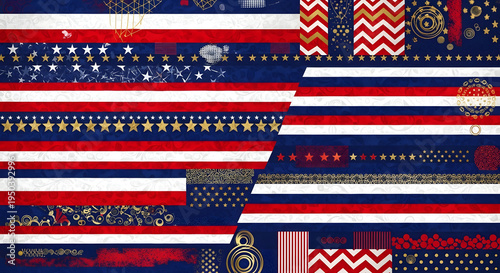 A creative American flag design with various patterns on transparent background