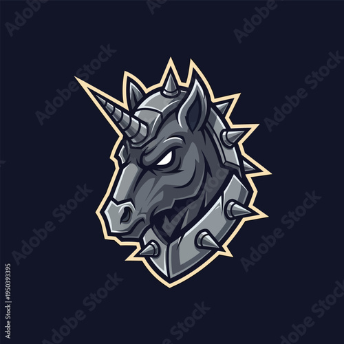 Gray Metallic Unicorn Head Illustration.