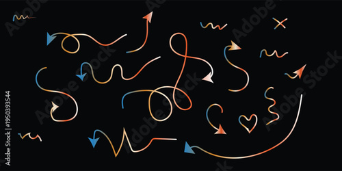 Vibrant squiggles and symbols on black background