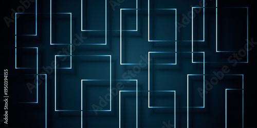 Dark blue abstract background with repeating, connected glowing square lines. Modern and futuristic checkered line design for covers, banners, brochures, presentations, and certificates.