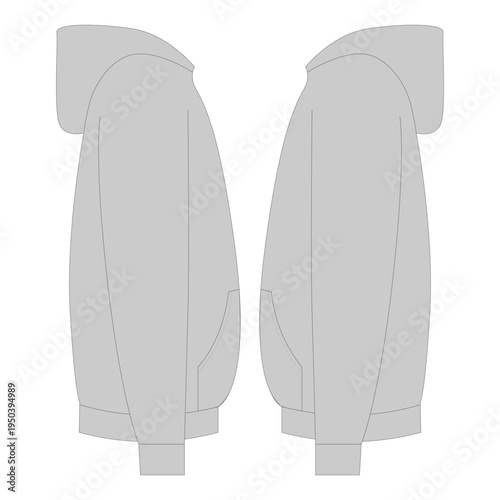 Hooded Sweatshirt Side Profile Mockup Blank Vector Fashion Illustration for Apparel Tech Pack Design