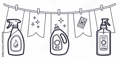 Laundry supplies hanging on a string with fabric pennants