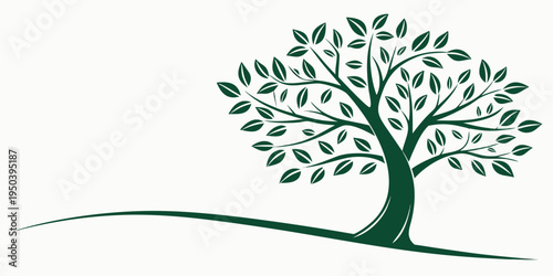 A serene and elegant illustration of a single tree with lush green leaves