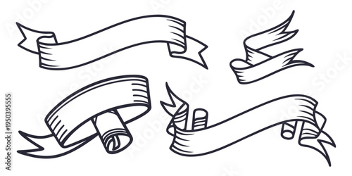 A collection of variously styled ribbon illustrations in black and white