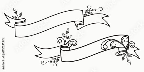 Elegant black and white ribbon designs with floral accents and swirls