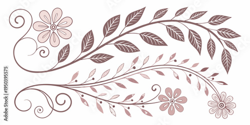 Elegant floral and leafy vine design with pink and brown accents