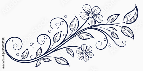 Elegant black and white floral design with swirling vines and delicate leaves