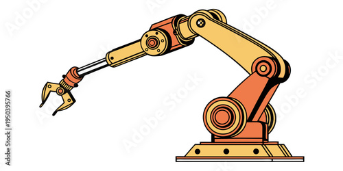 A detailed illustration of a robotic arm with a gripper attachment