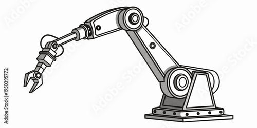 A detailed illustration of a robotic arm with a gripper attached to its end.