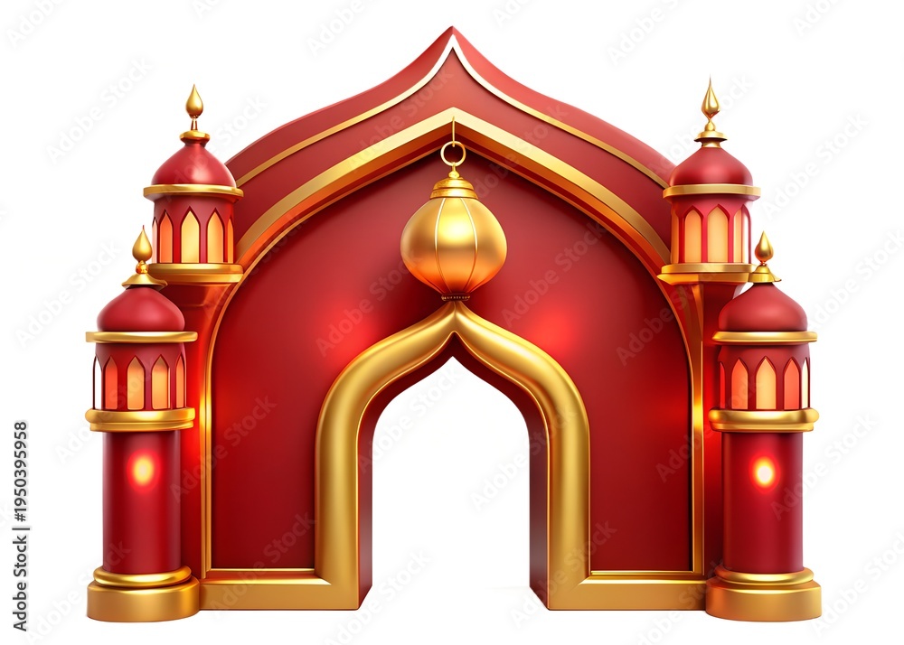 Obraz premium Islamic archway with golden accents and red domes