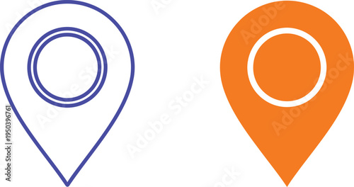 Location pin icon outline and solid forms blue and orange on transparent background