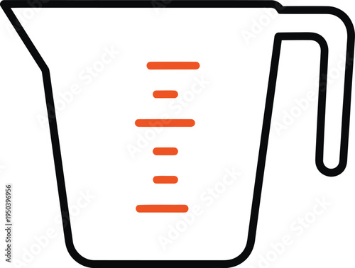 Measuring cup with orange volume markings black outline icon