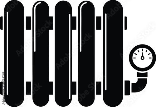 Radiator heating system with pressure gauge simple black icon on transparent background