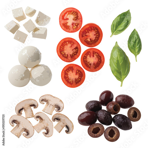 Photorealistic Fresh Pizza Toppings and Ingredients Collection Set