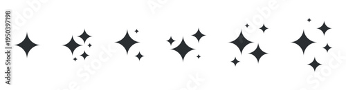 Sparkle star icons set representing premium quality, shine, magic, brightness and decoration in minimal modern design.